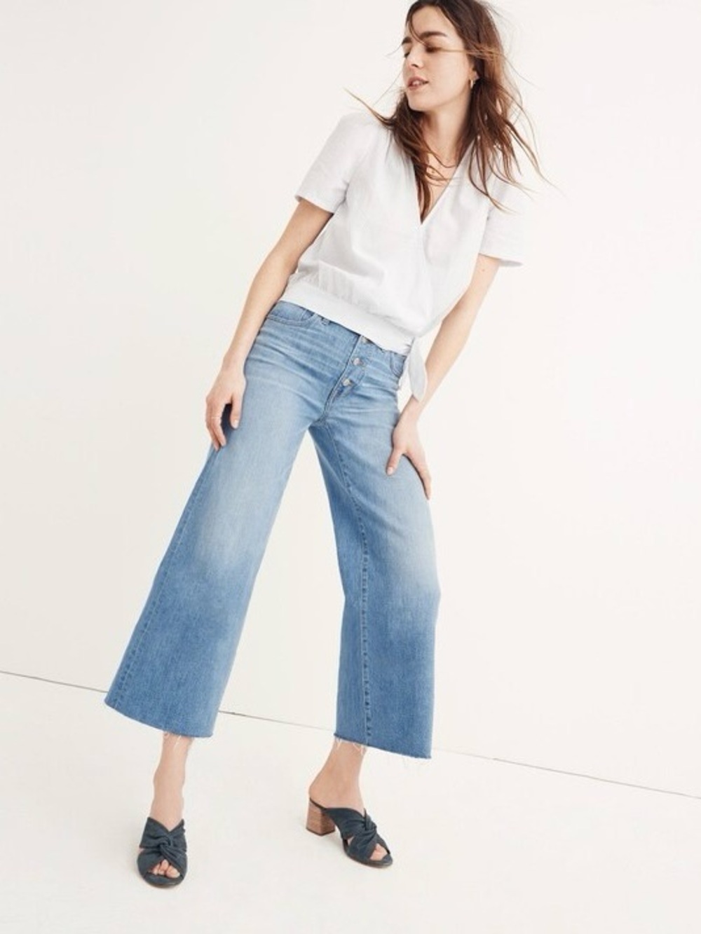 Madewell Jeans Wide-Leg Crop: Button-Front Edition High Rise Stretch Sz 26